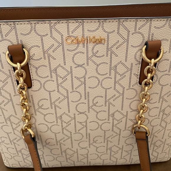 Calvin Klein Handbags - Calvin Klein Tan and Brown Tote with Gold Accents